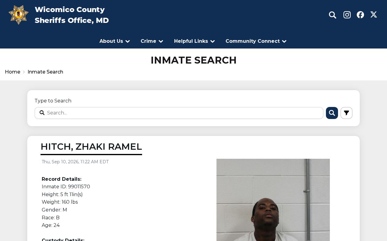 Wicomico County recent arrest roster and inmate record search interface