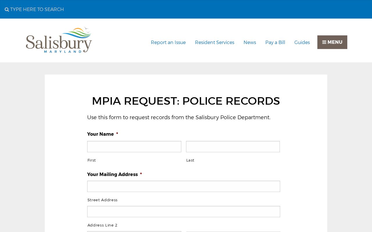 Salisbury police Public Information Act records request form