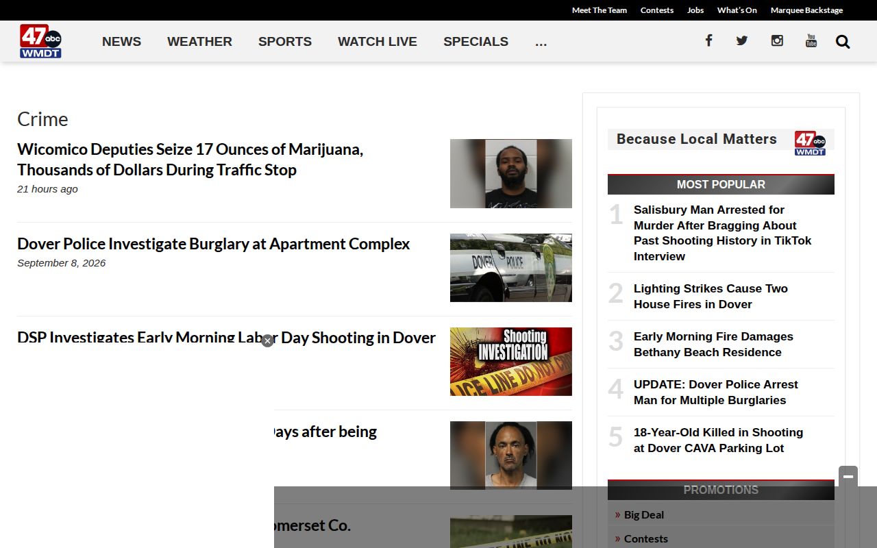 WMDT regional crime news as a secondary Wicomico County arrest source