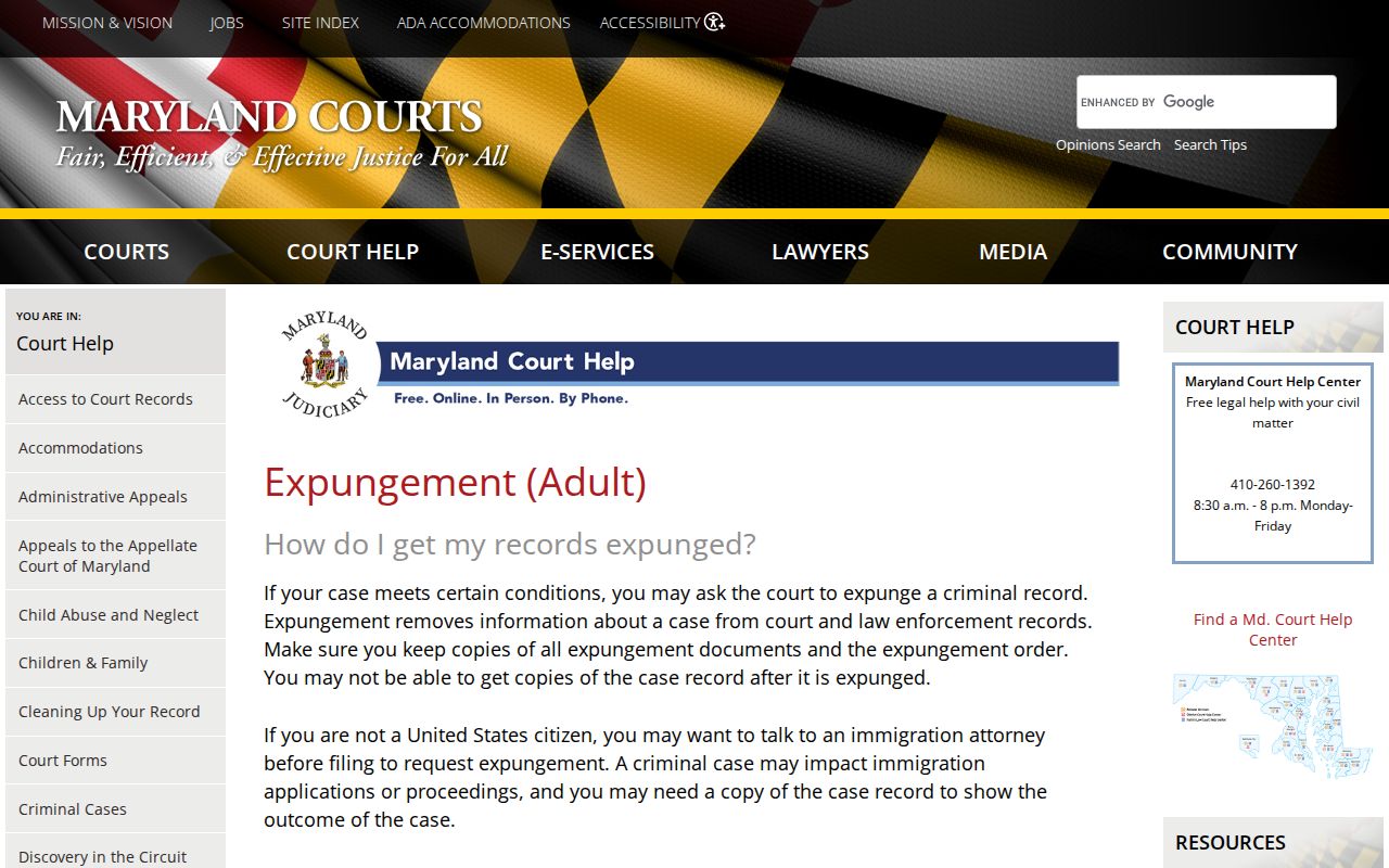 Maryland expungement resource for Wicomico County arrest records